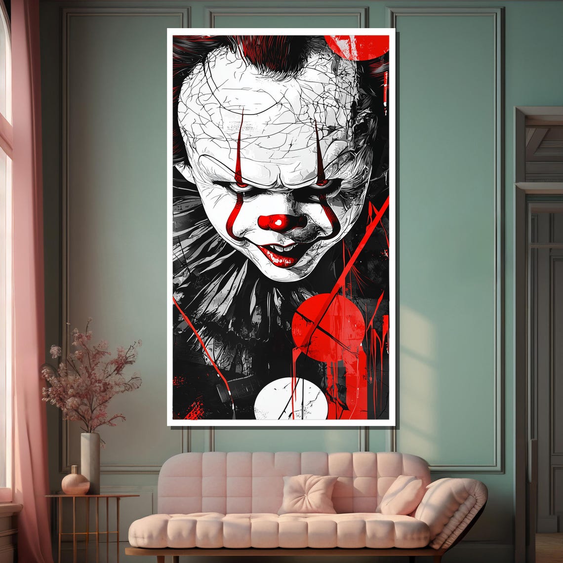 Pennywise-Inspired Horror Clown Black White Red Gothic Poster - Image 2
