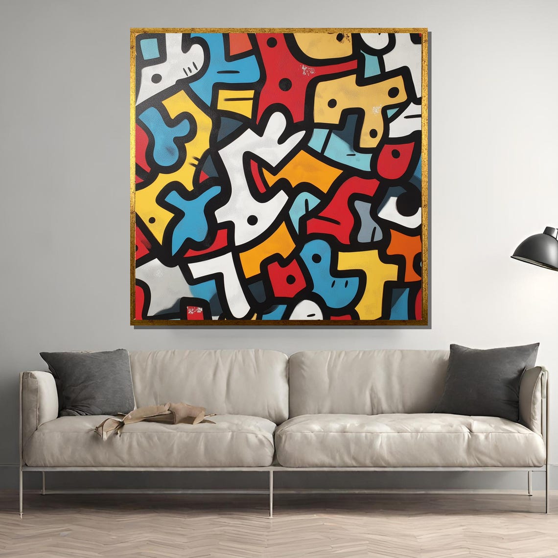 Colorful Graffiti Painting Abstract Urban Wall Art Modern Street Art Print Bold Geometric Pattern Artwork Contemporary Home Decor
