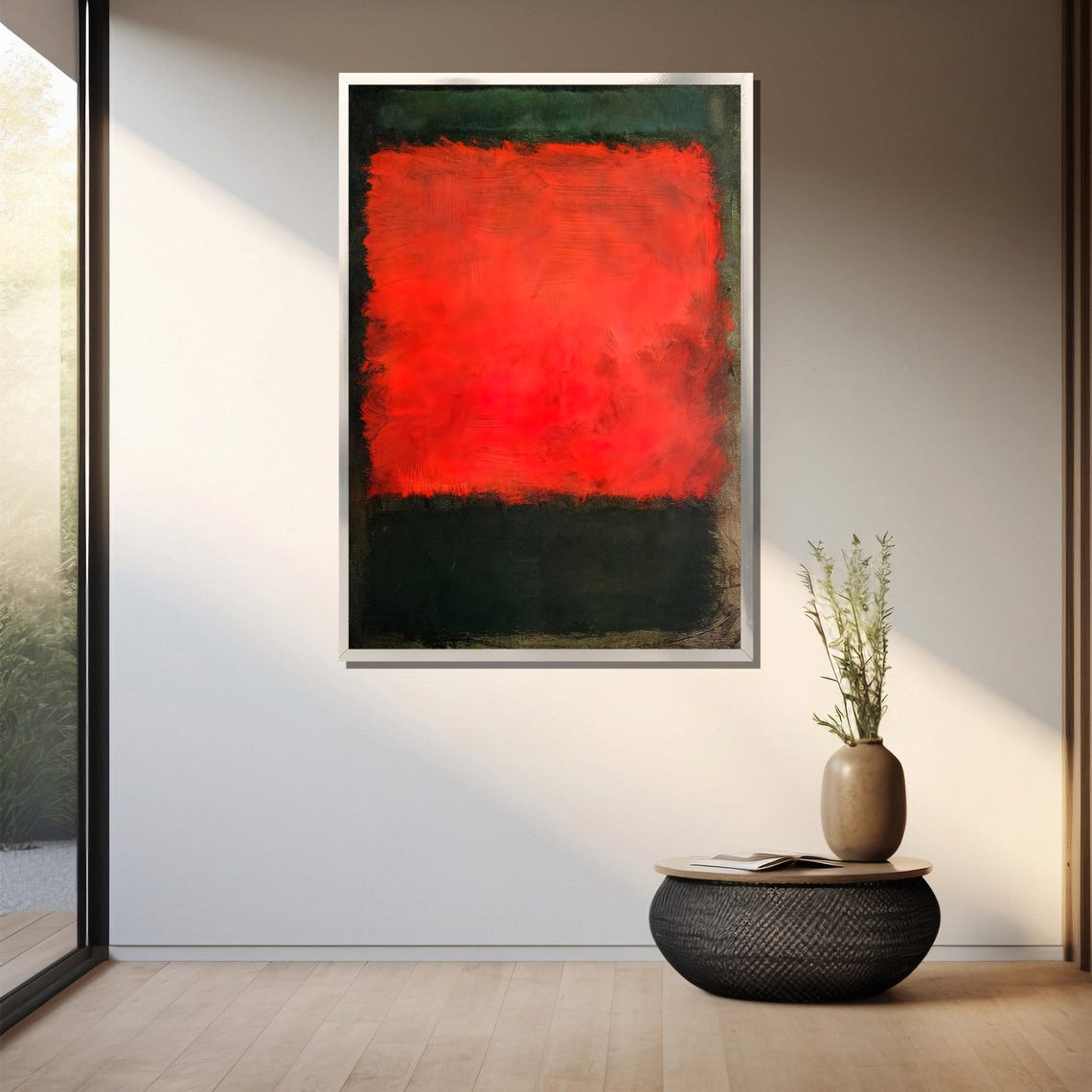 Mark Rothkos Fiery Red And Deep Green Contrast Abstract Painting Gift For Bold And Contemporary Art Lovers - Image 3