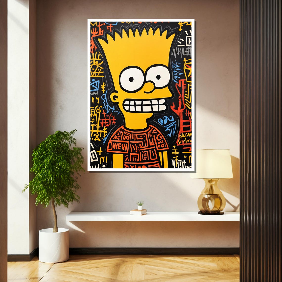 Bart Simpson Graffiti Street Art Portrait Neon Scribble Poster - Image 2
