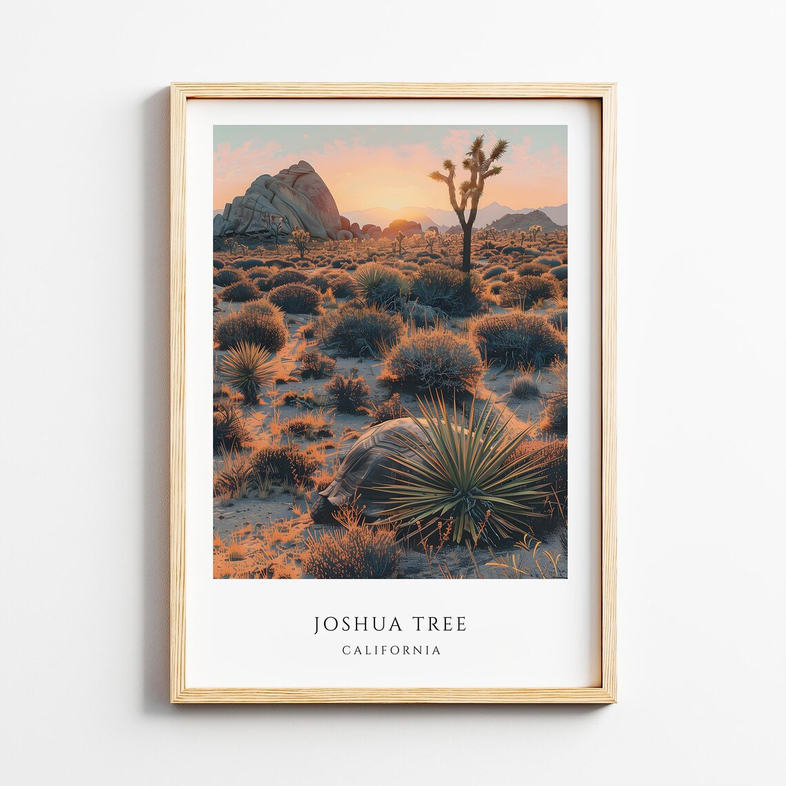 Joshua Tree California Desert Sunset Poster Tortoise Yucca Rock Scene