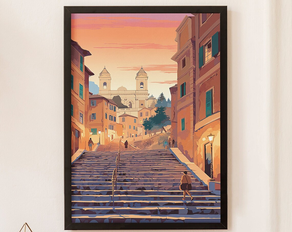 Spanish Steps Rome Italy Evening Sunset Landmark Travel Poster