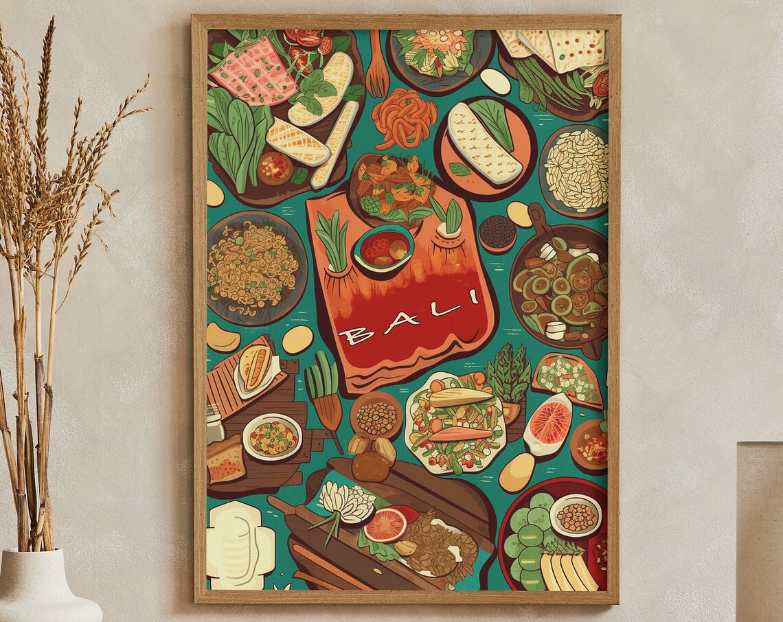 Bali Indonesian Food Spread Illustration Colorful Kitchen Poster