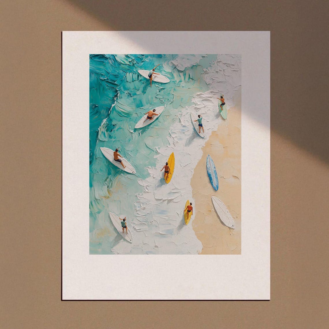Tiny People Swimming In Ocean Print Minimalist Wall Art Surfing Poster Mini Coastal Beach Summer
