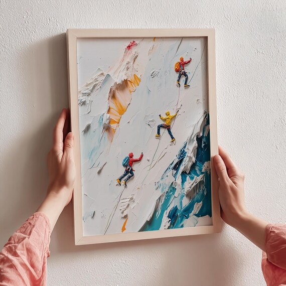 Rock Climbing Winter Mountain Impasto Adventure Travel Art Poster