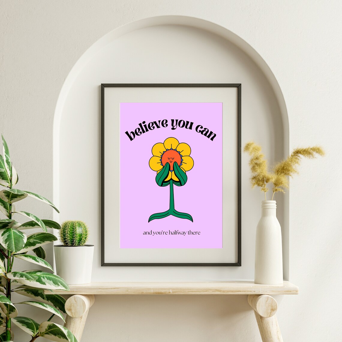 Believe You Can Groovy Flower Retro Daisy Motivational Poster