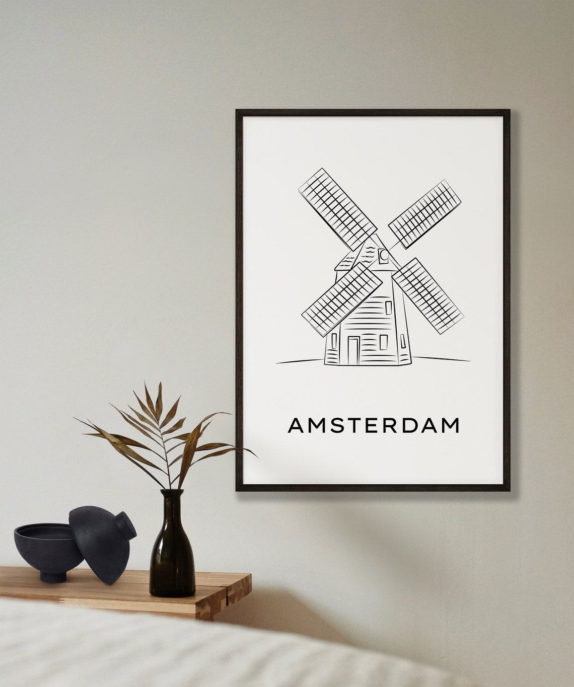 Amsterdam Windmill Line Art Minimalist Netherlands Travel Wall Poster - Image 2