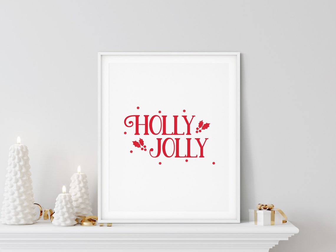 Holly Jolly Christmas Red Serif Quote With Holly Leaves Poster - Image 3