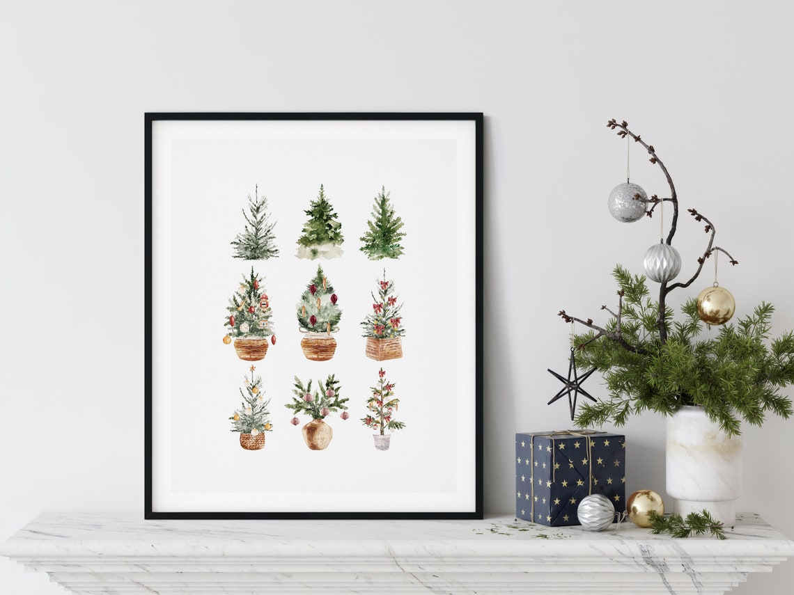 Nine Watercolor Christmas Trees Holiday Home Decor Christmas Print - Image 2