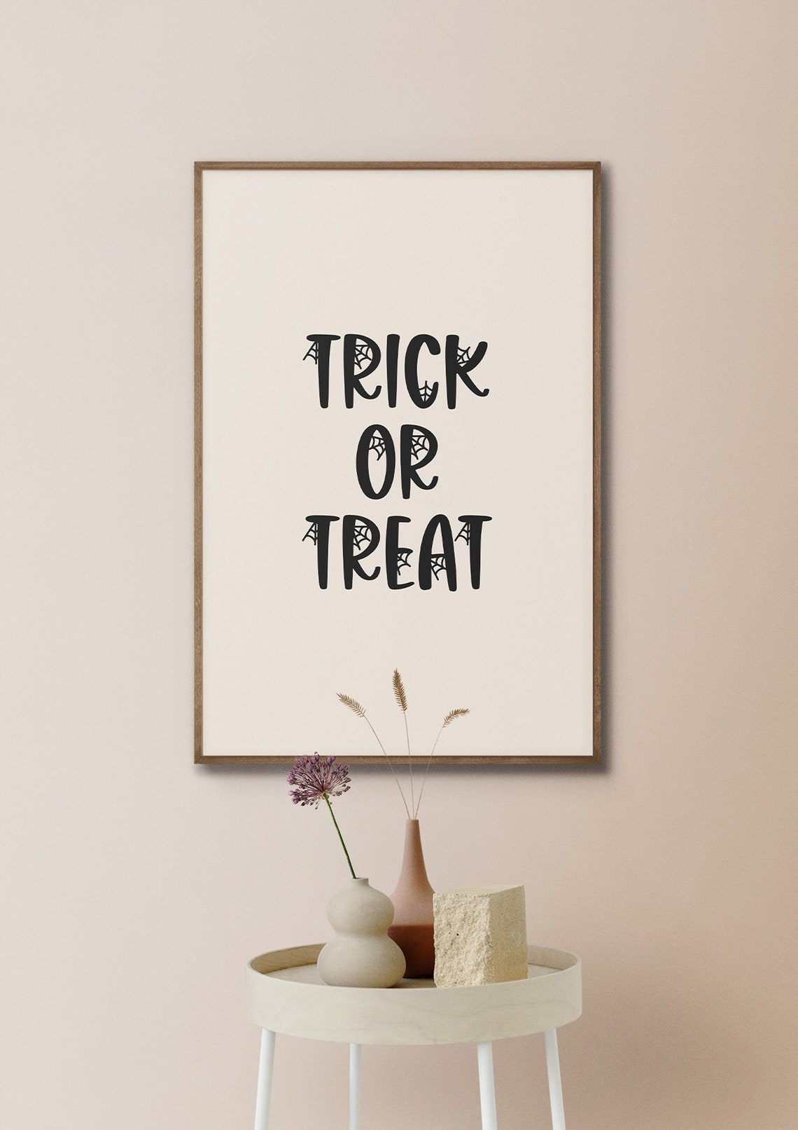 Trick or Treat Minimalist Typography Cream Halloween Word Poster - Image 4