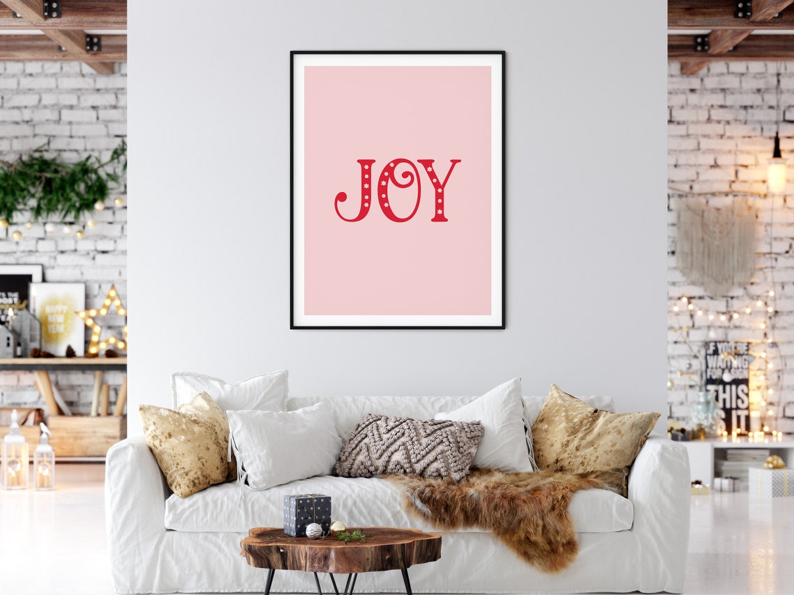 Joy Big Red Letters Blush Pink Modern Minimalist Christmas Poster - Image 5