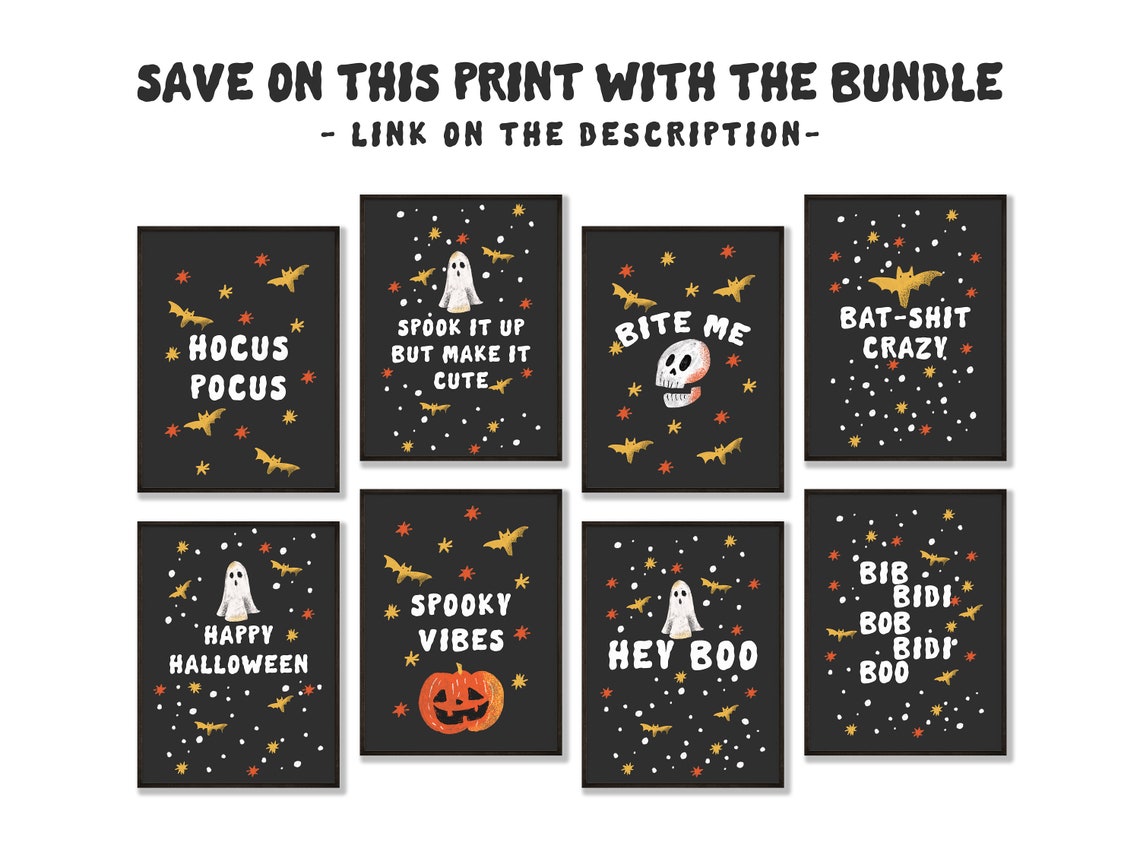 Bat Shit Crazy Funny Bat Stars Bold Halloween Typography Poster - Image 3