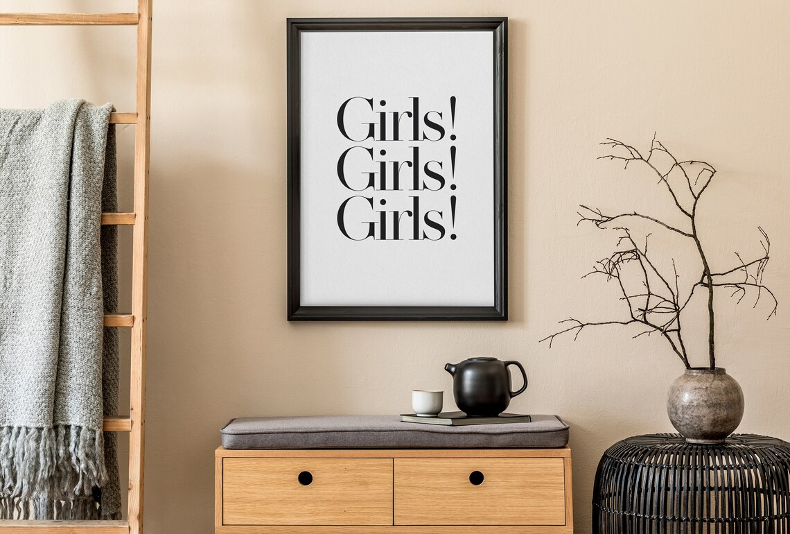 Girls Girls Girls Fun Feminist Serif Typography Quote Poster - Image 2