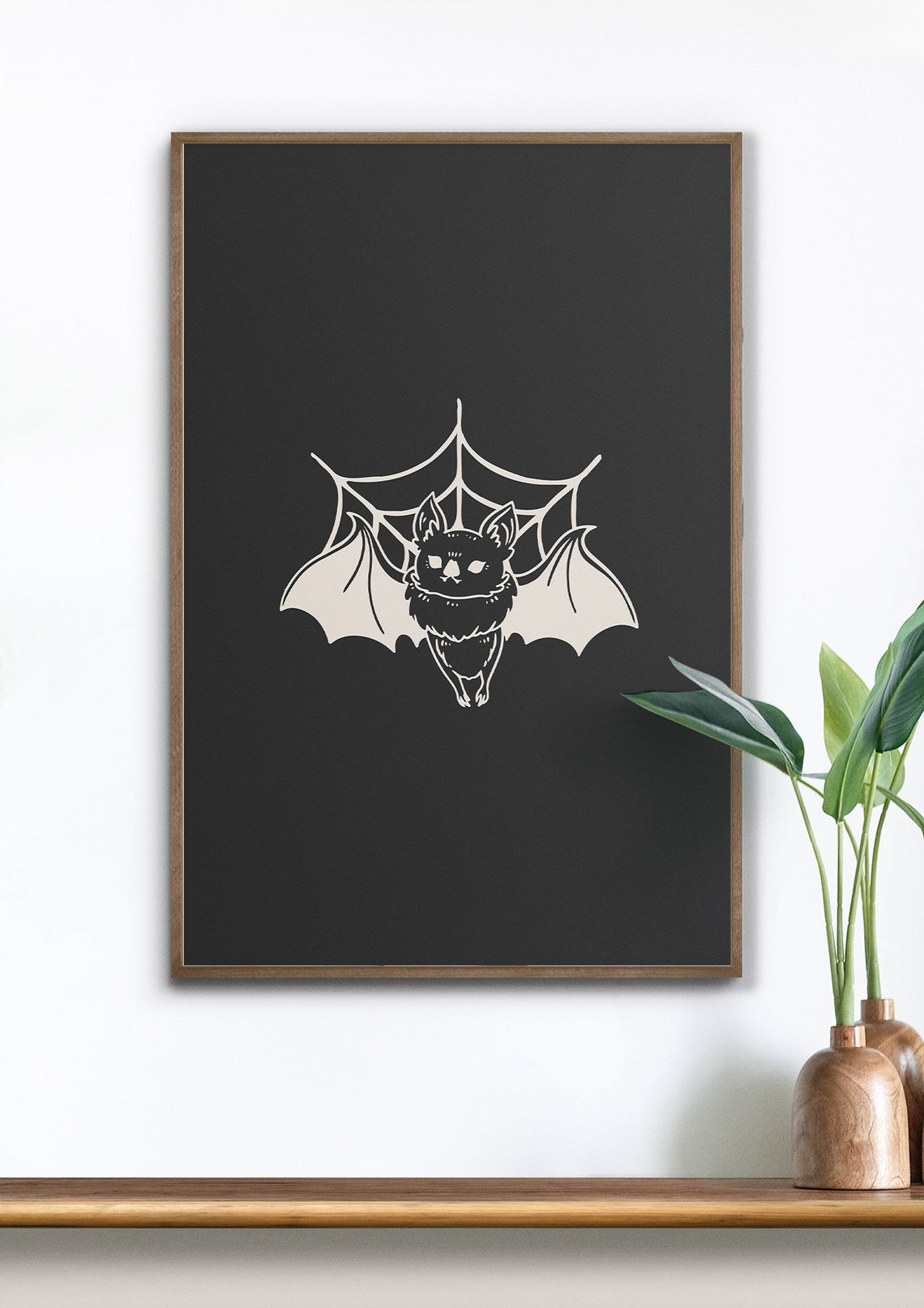 Smiling Bat Spiderweb Cute Halloween Illustration Wall Poster - Image 5