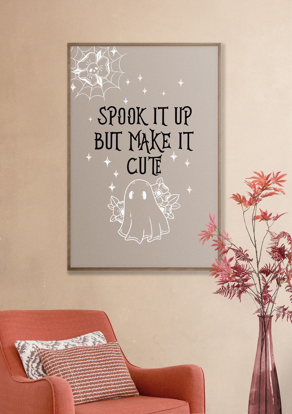 Spook It Up But Make It Cute Ghost Flowers Neutral Art Poster - Image 2
