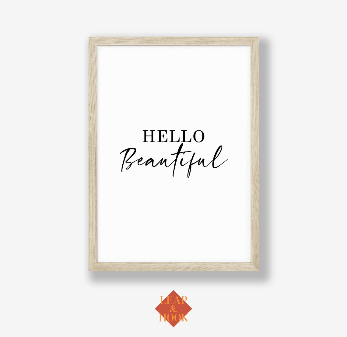 Hello Beautiful Sign Print Serif Script Minimalist Bedroom Wall Decor - Image 2