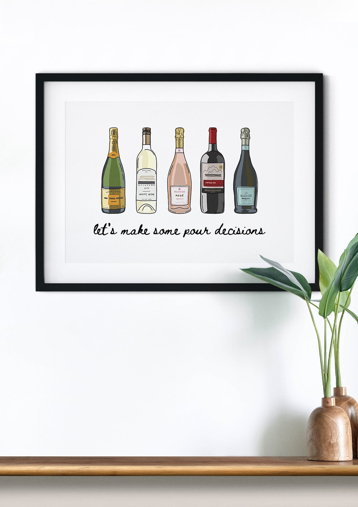 Lets Make Some Pour Decisions Funny Wine Bottle Bar Cart Wall Art - Image 4