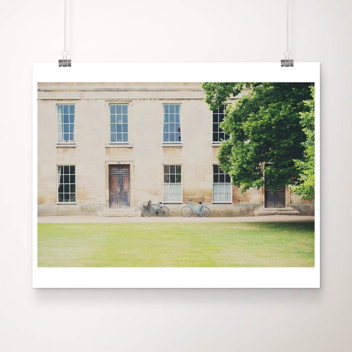 Cambridge Downing College Blue Bicycles Courtyard Photo Poster