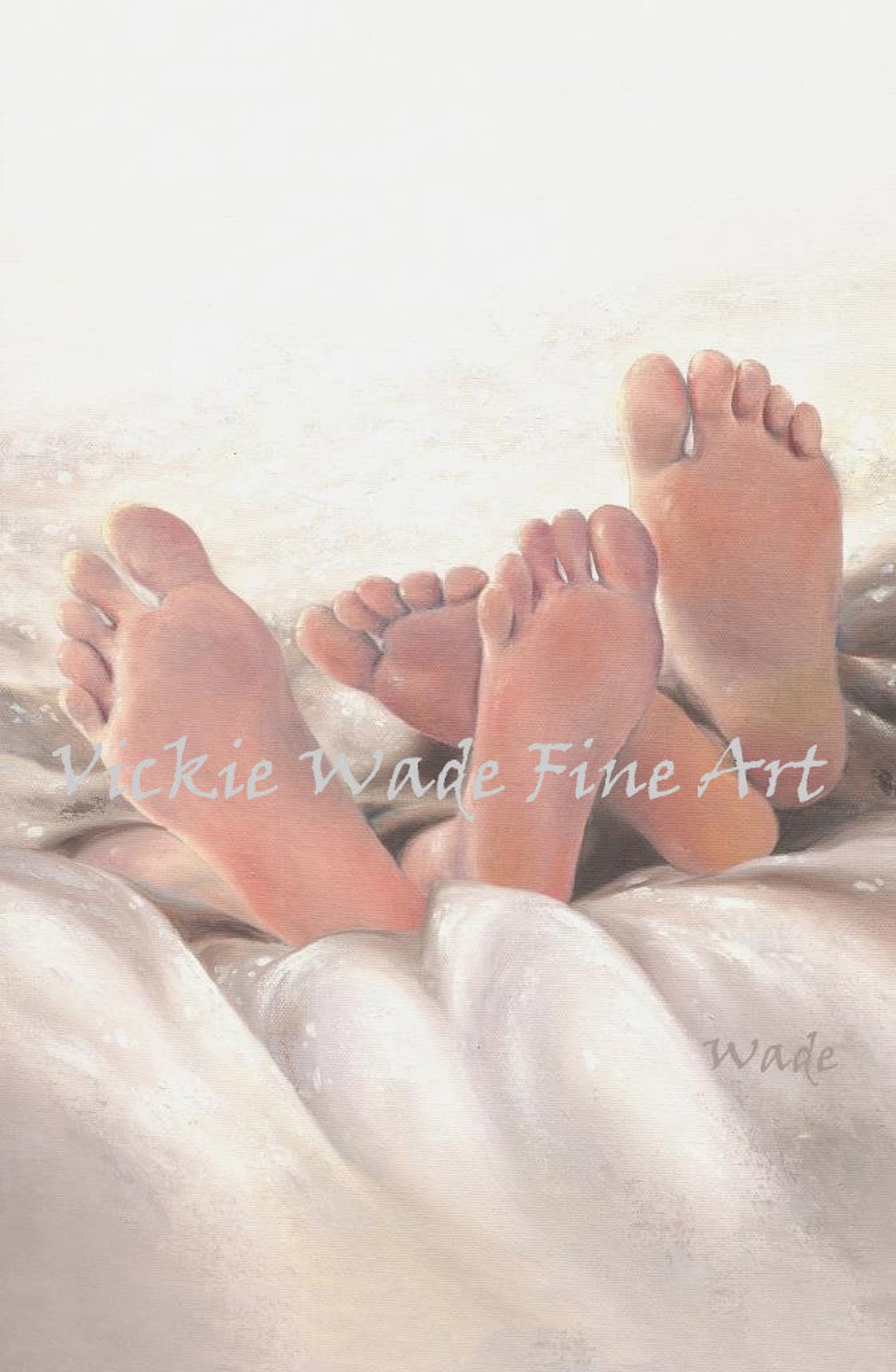 Two Pairs of Bare Feet Intertwined Together Under Covers Poster