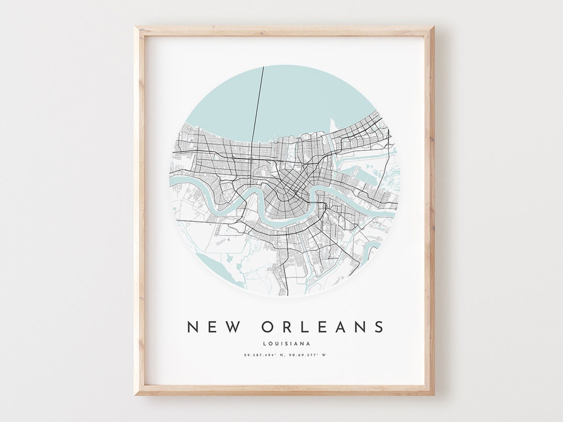 New Orleans Louisiana City Map Poster Minimalist City Map Decor