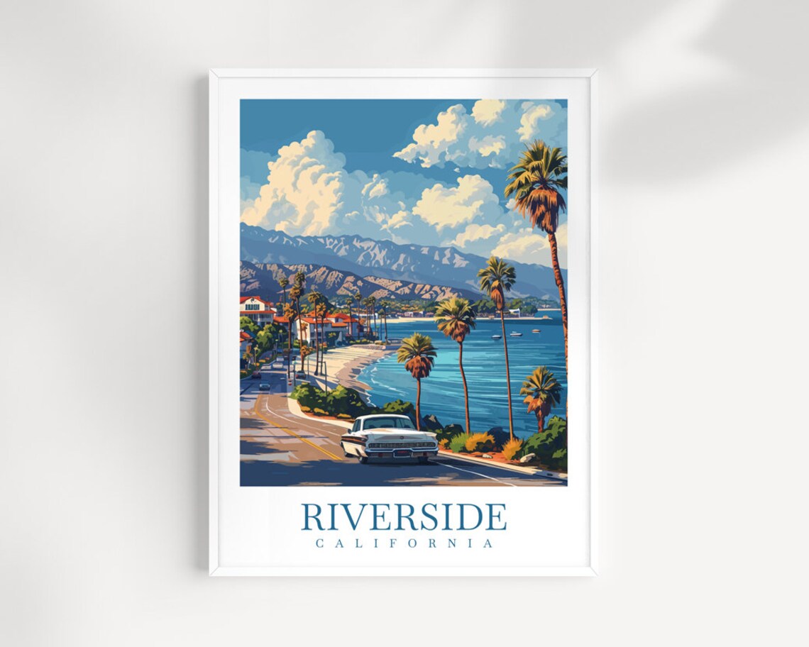 Riverside California Coastal Road Classic Car Palms Mountains Poster