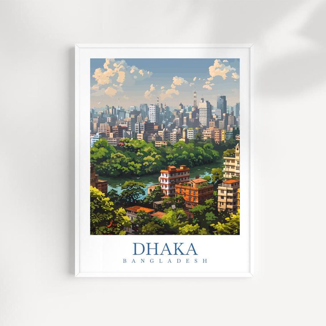 Dhaka Bangladesh Skyline Over River and Green Trees City View Poster