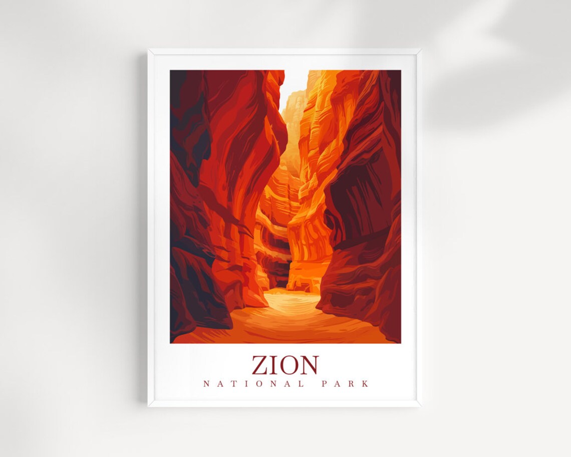 Zion National Park Red Rock Slot Canyon Desert Travel Poster