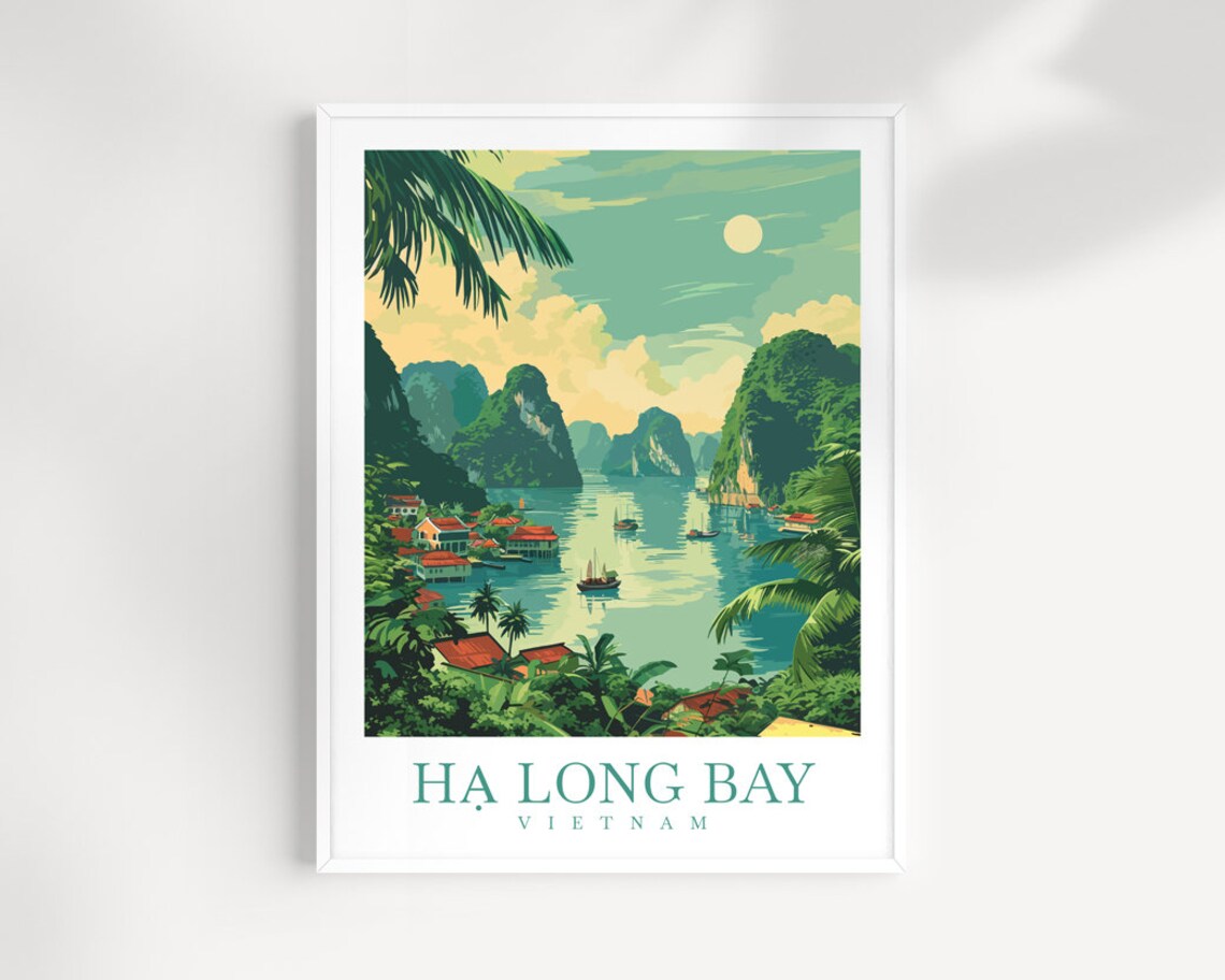 Ha Long Bay Vietnam Vintage Poster Featuring Limestone Karsts