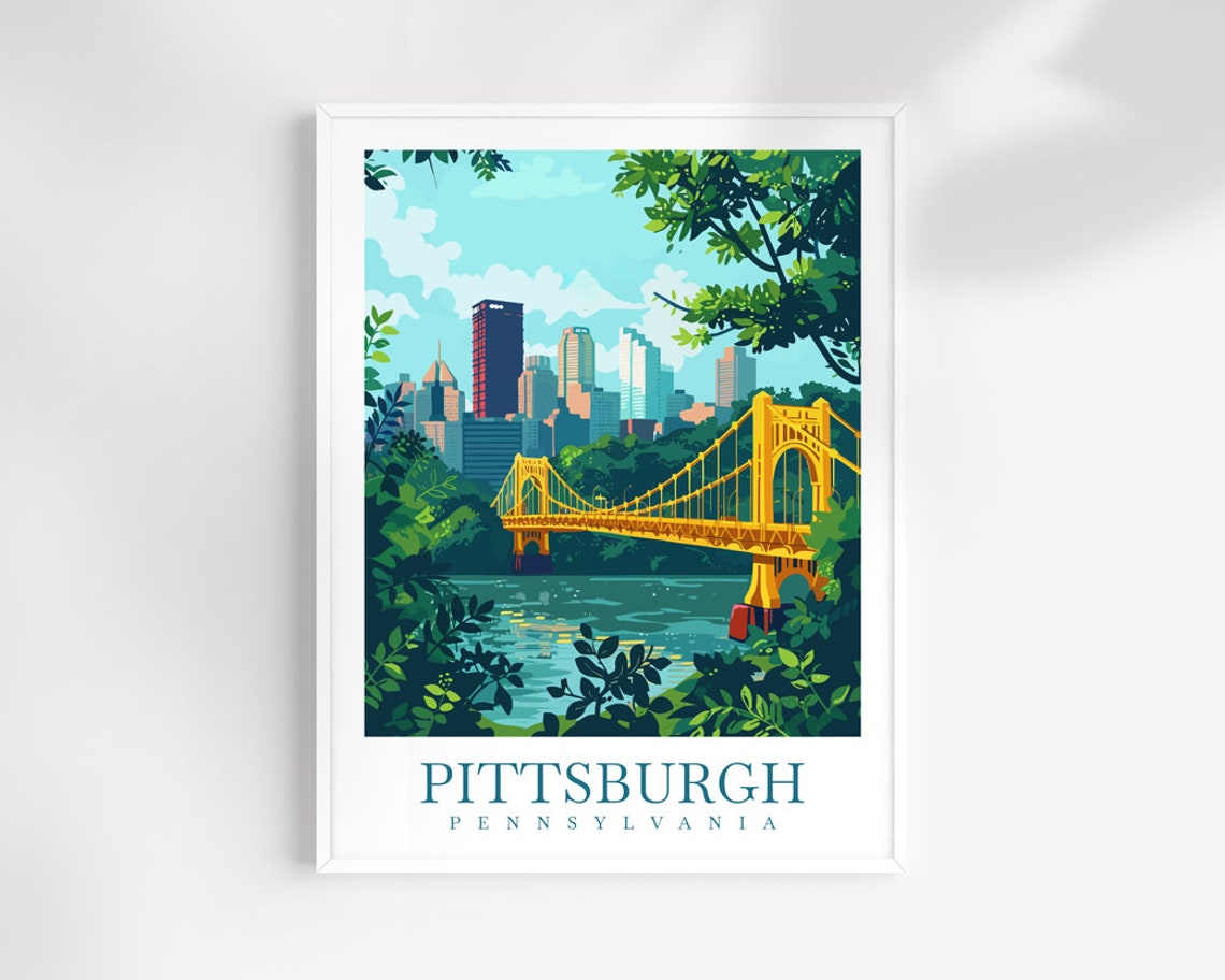 Pittsburgh Pennsylvania Golden Bridge and Skyline View Poster
