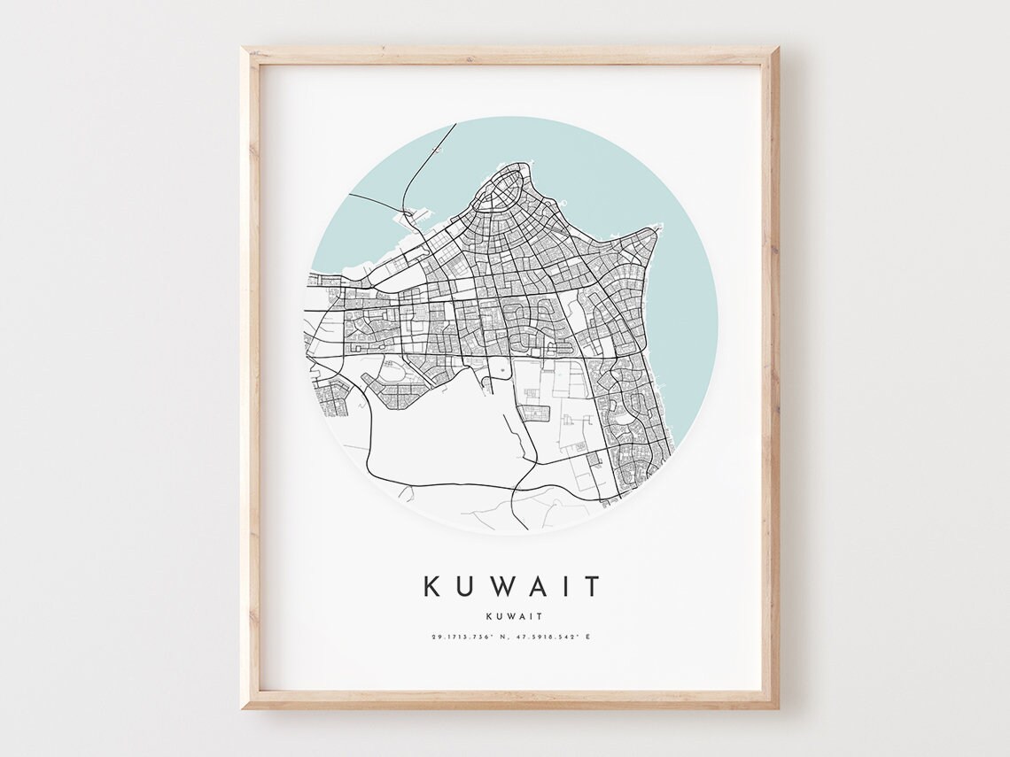 Kuwait Map Print Modern City Street Art Poster