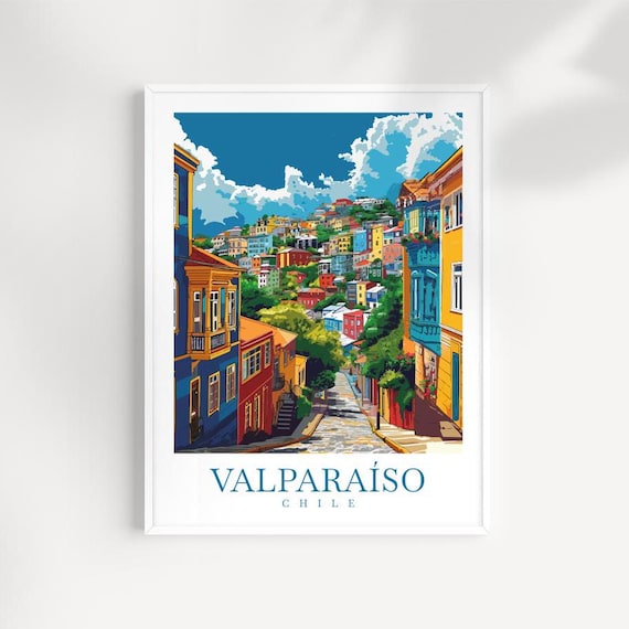 Valparaíso Chile Colorful Hillside Poster Painted Houses Street View