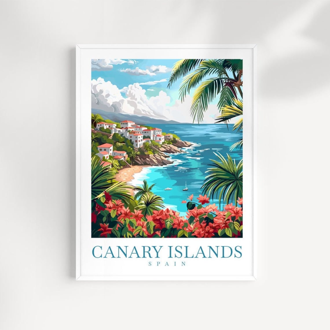 Canary Islands Spain Coastal Village Palm Beach Travel Poster