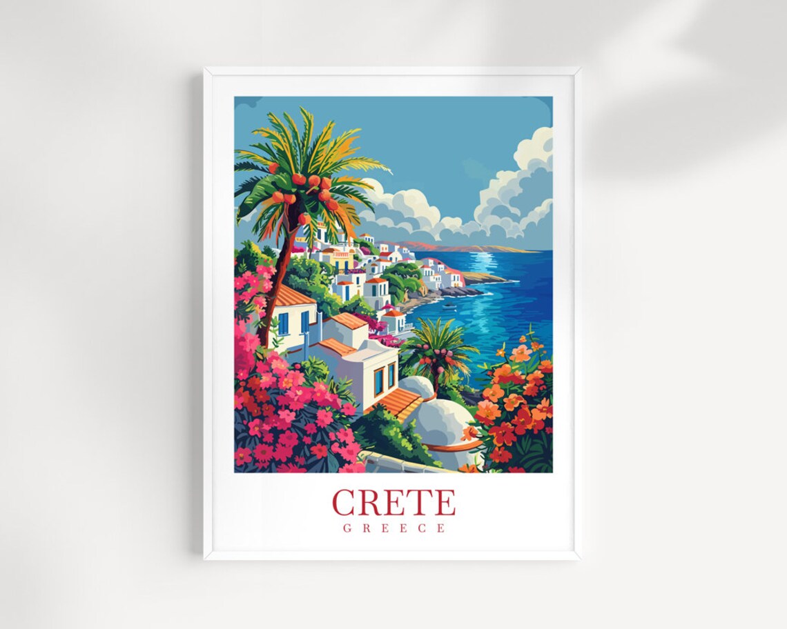 Crete Greece Seaside Village Bougainvillea Flowers Coast Poster