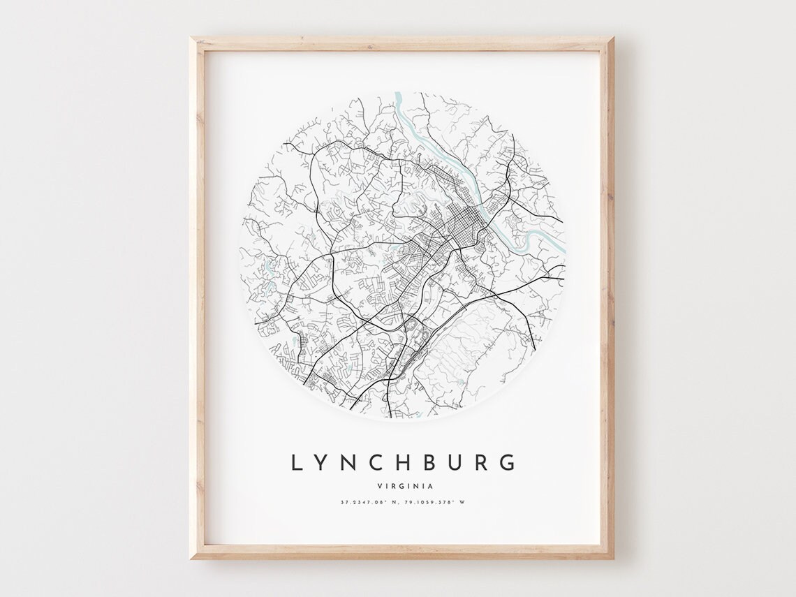 Lynchburg Virginia Map Print Modern City Wall Art