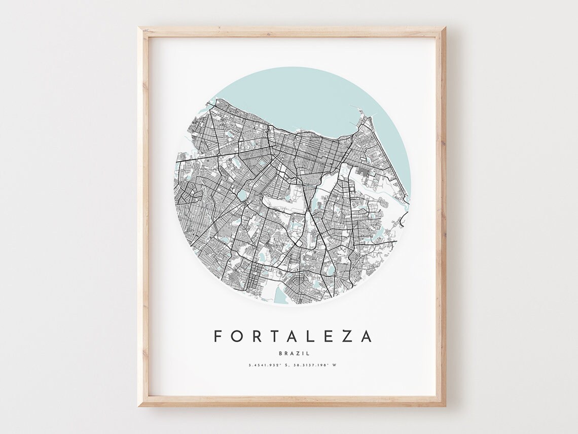 Fortaleza Brazil City Map Print Minimalist Street Grid Coordinates Home Decor