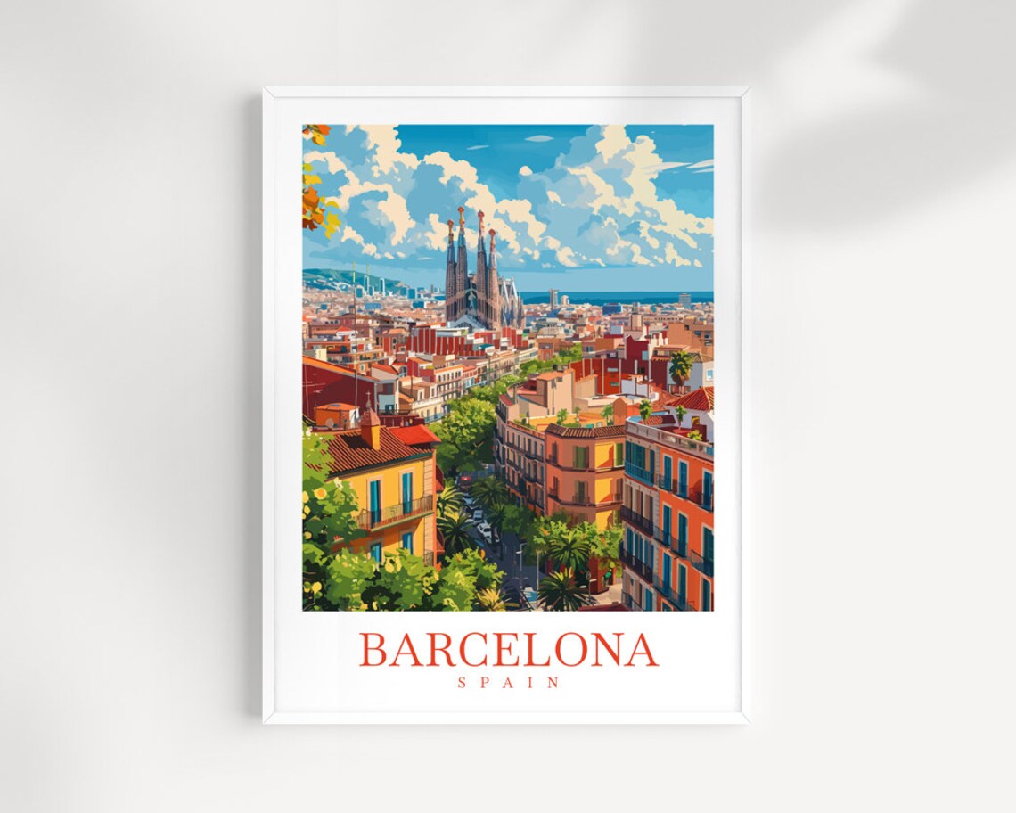Barcelona Spain Travel Poster, Europe Wall Art