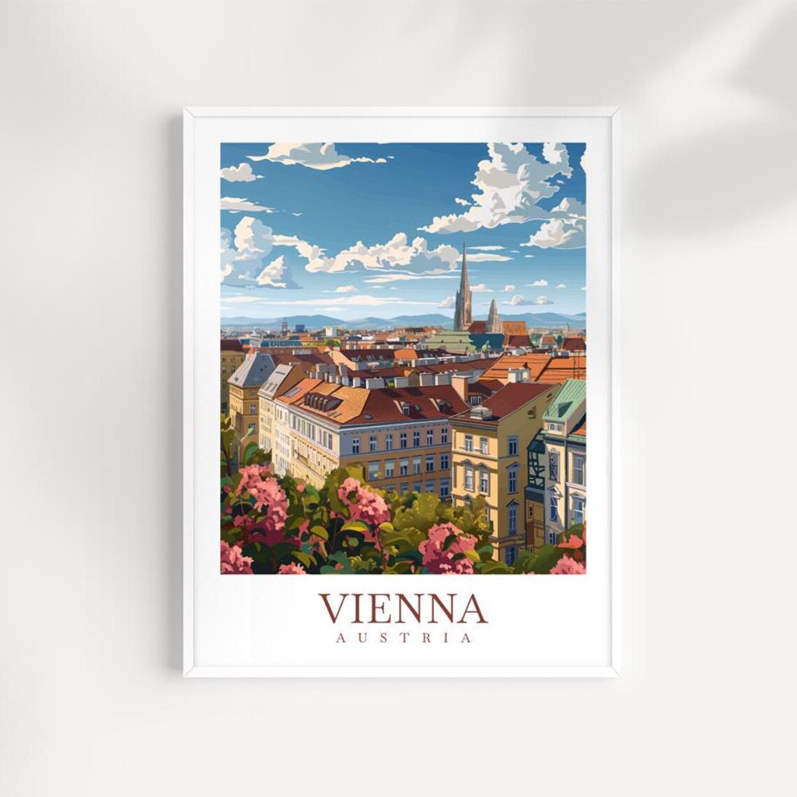 Vienna Austria City Rooftop Panorama Spire Vintage Travel Poster