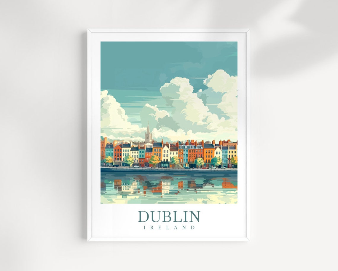 Dublin Ireland Riverside Row Houses Reflection Cityscape Poster
