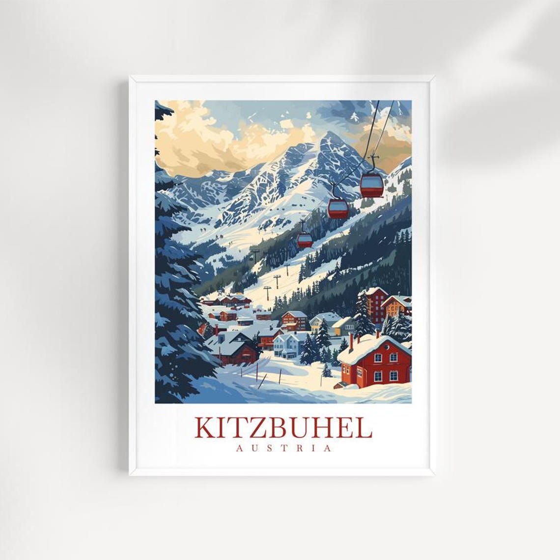 Kitzbuhel Austria Ski Resort Gondolas Snowy Mountain View Poster