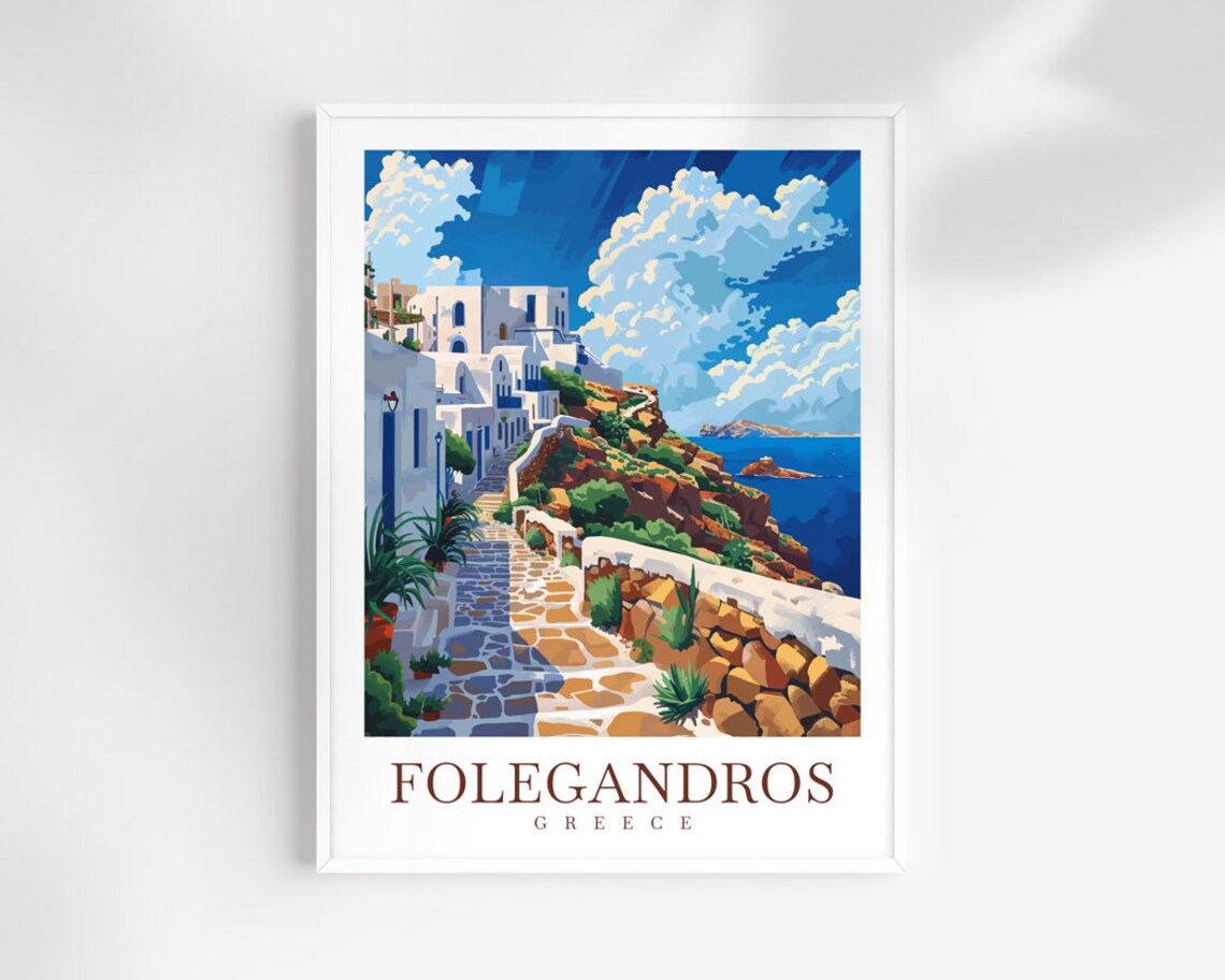 Folegandros Greece Whitewashed Village Stone Lane Island Travel Poster