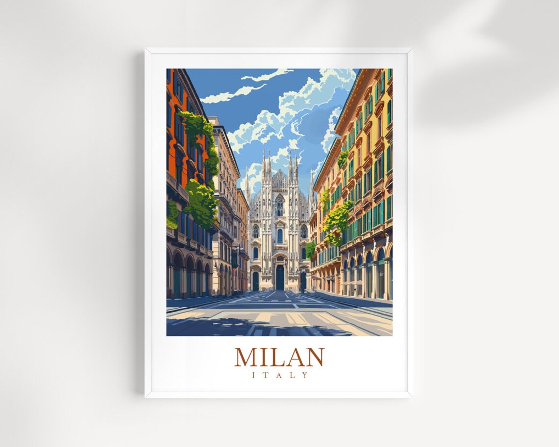 Milan Italy Duomo Cathedral Historic Center Street View Poster