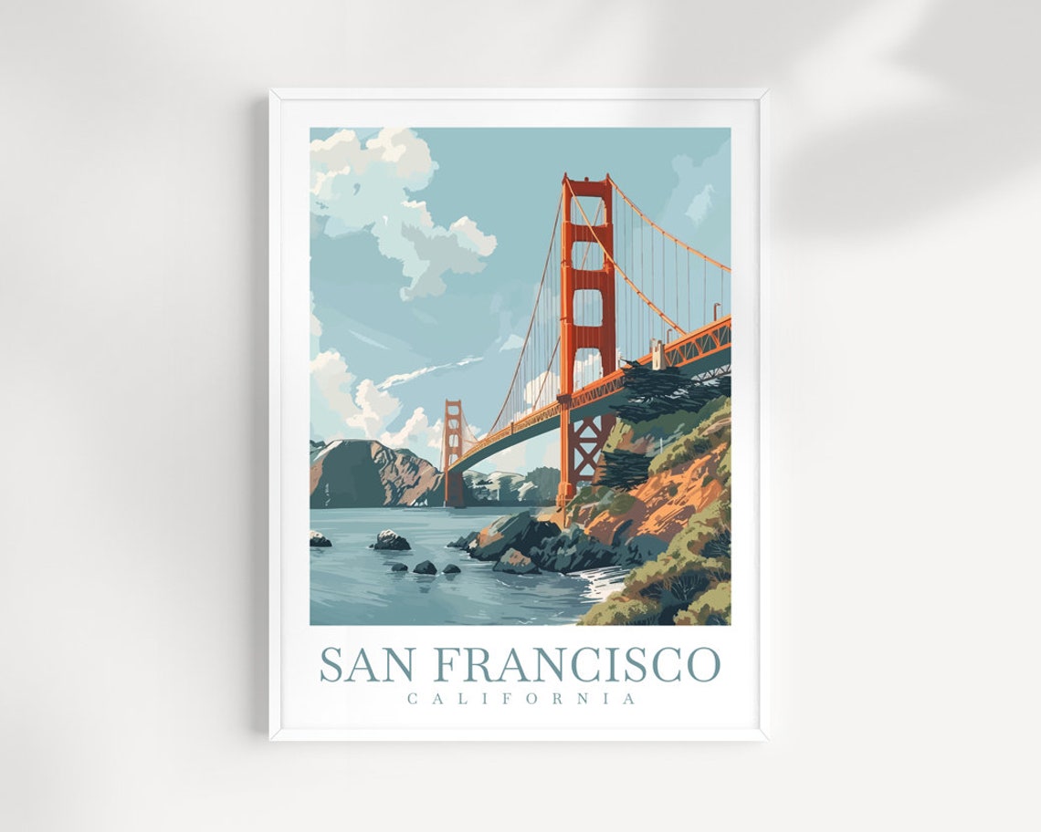 San Francisco California Golden Gate Bridge Sunset Travel Poster