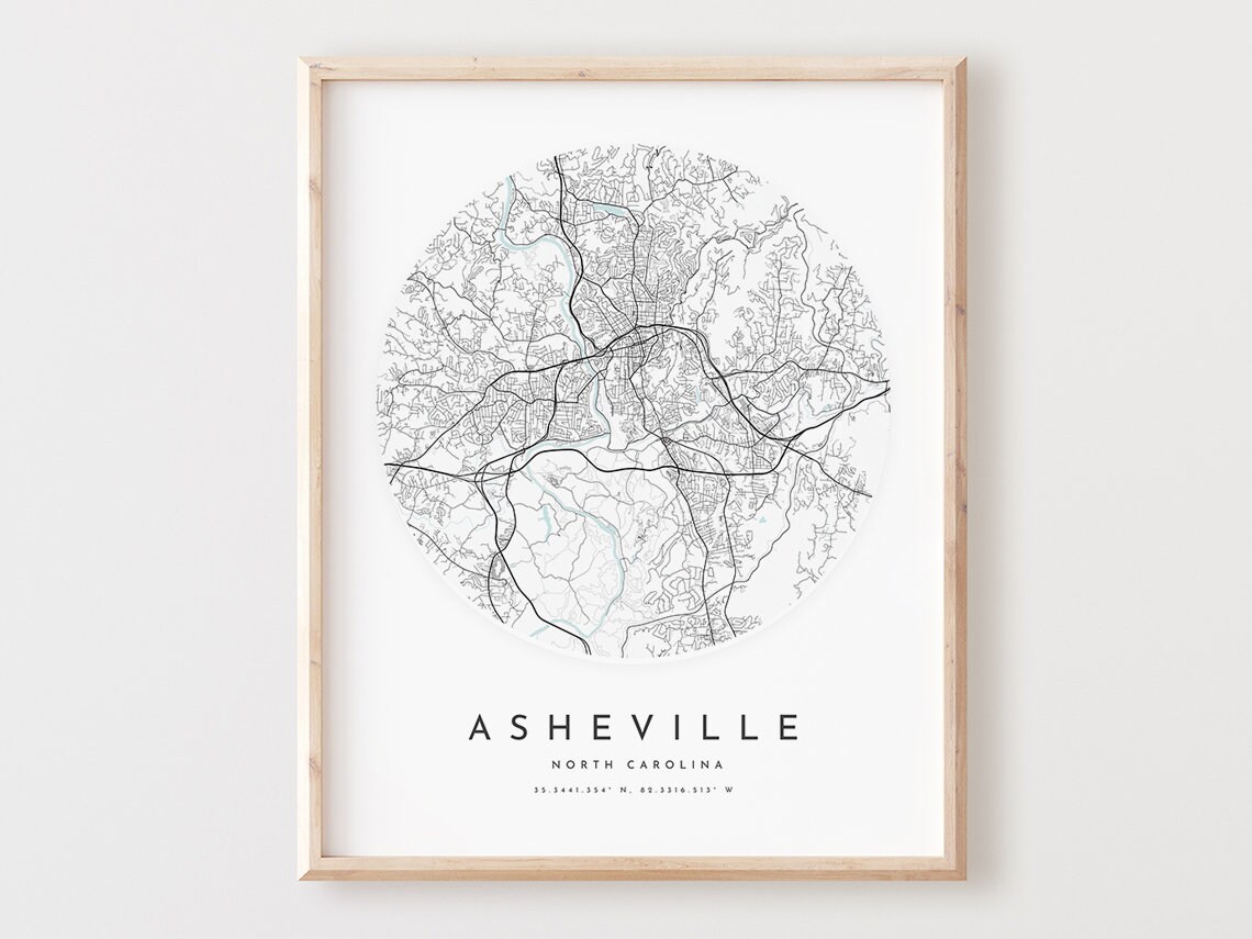 Asheville North Carolina Round City Map Circle Modern Minimalist Wall Art