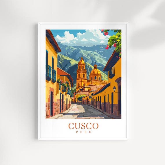 Cusco Peru Golden Colonial Street And Church In The Andes Poster