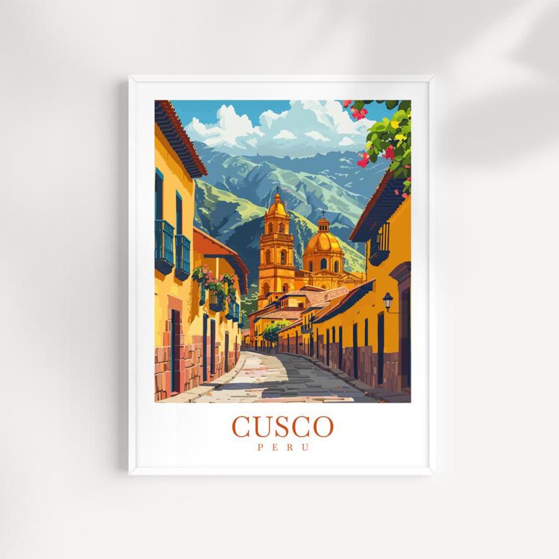 Cusco Peru Golden Colonial Street And Church In The Andes Poster