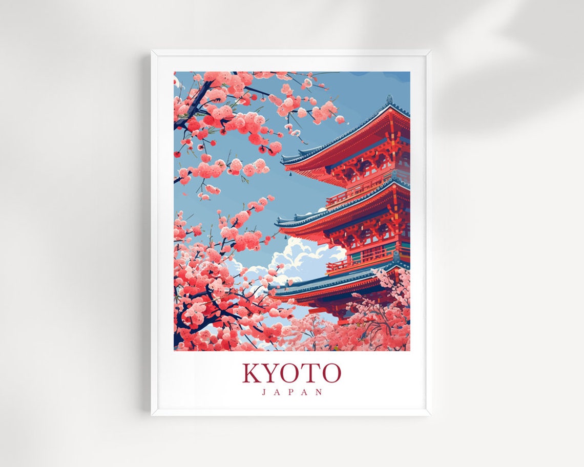 Kyoto Japan Vermilion Temple Among Cherry Blossoms Springtime Poster