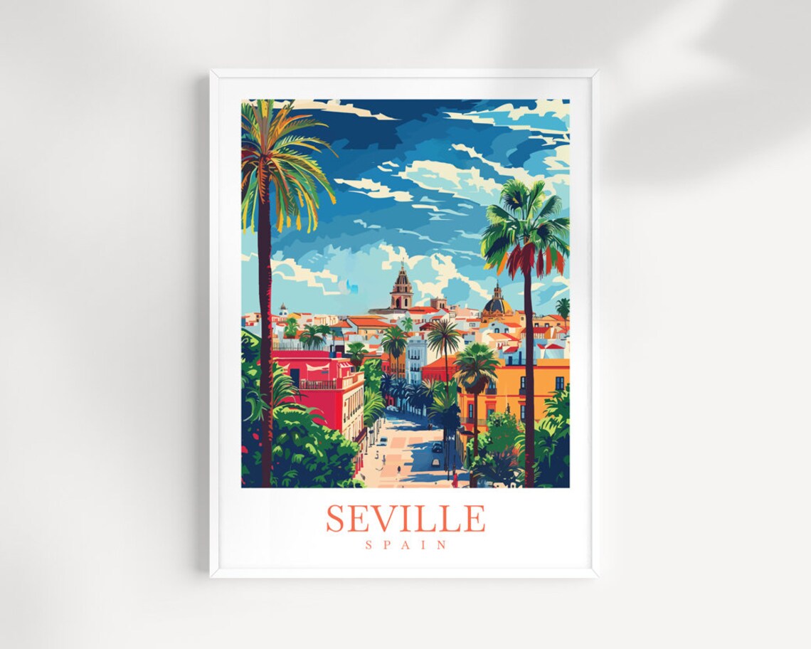 Seville Spain Giralda Tower Poster With Palms Over The Old Town