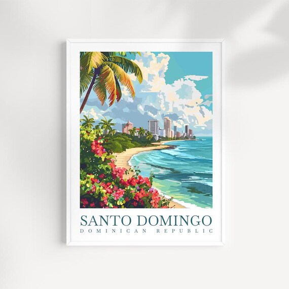 Santo Domingo Dominican Republic Beach Skyline Bougainvillea Poster