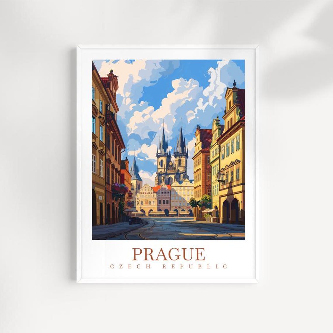 Prague Czech Republic Historic Square Towers Vintage Travel Poster