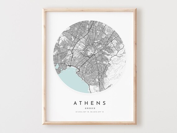 Athens Map Print Modern City Street Wall Art